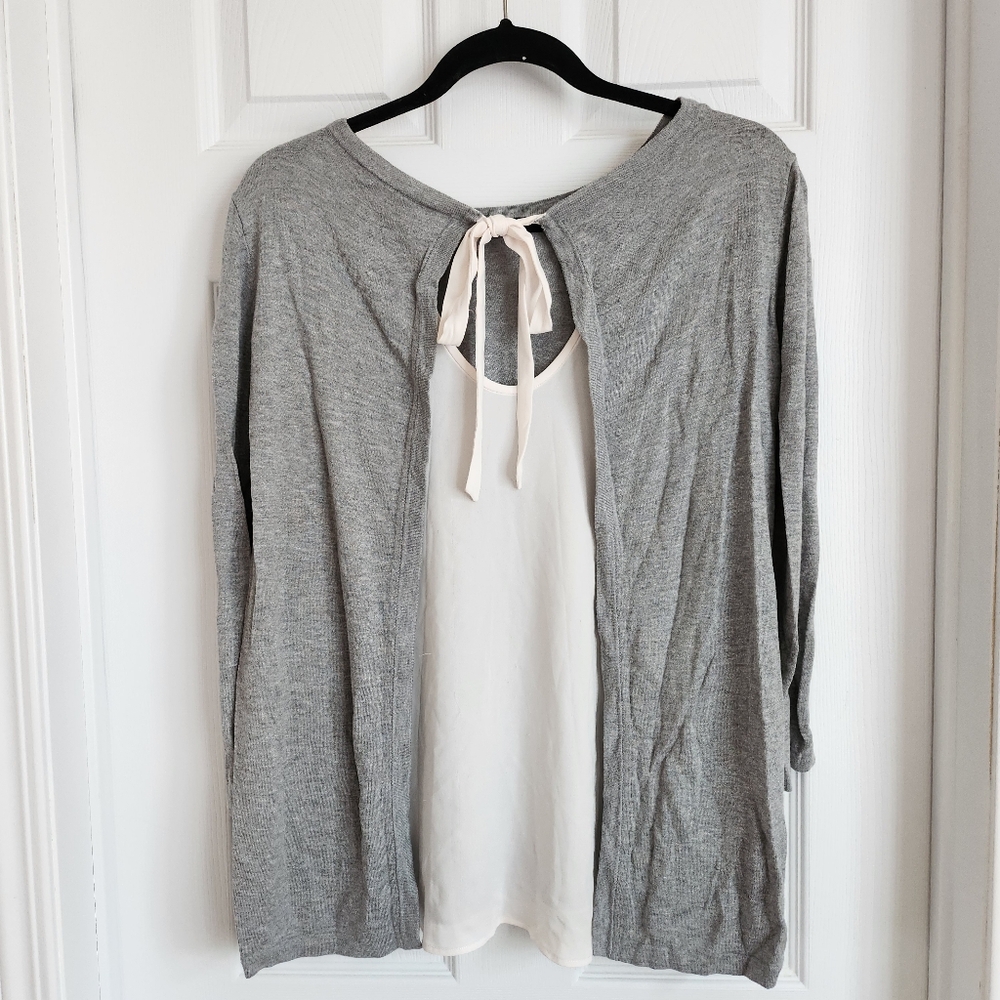 Loft grey sweater with cream chiffon layer size small petite